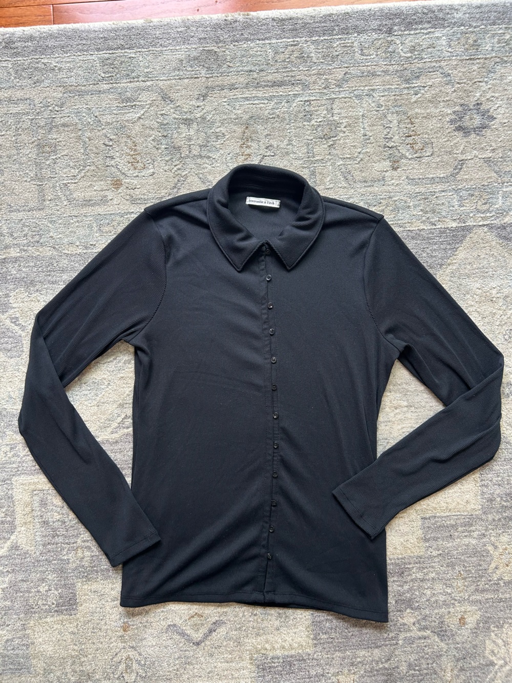 Abercrombie & Fitch Black Long-Sleeve Button-Down Polo Shirt